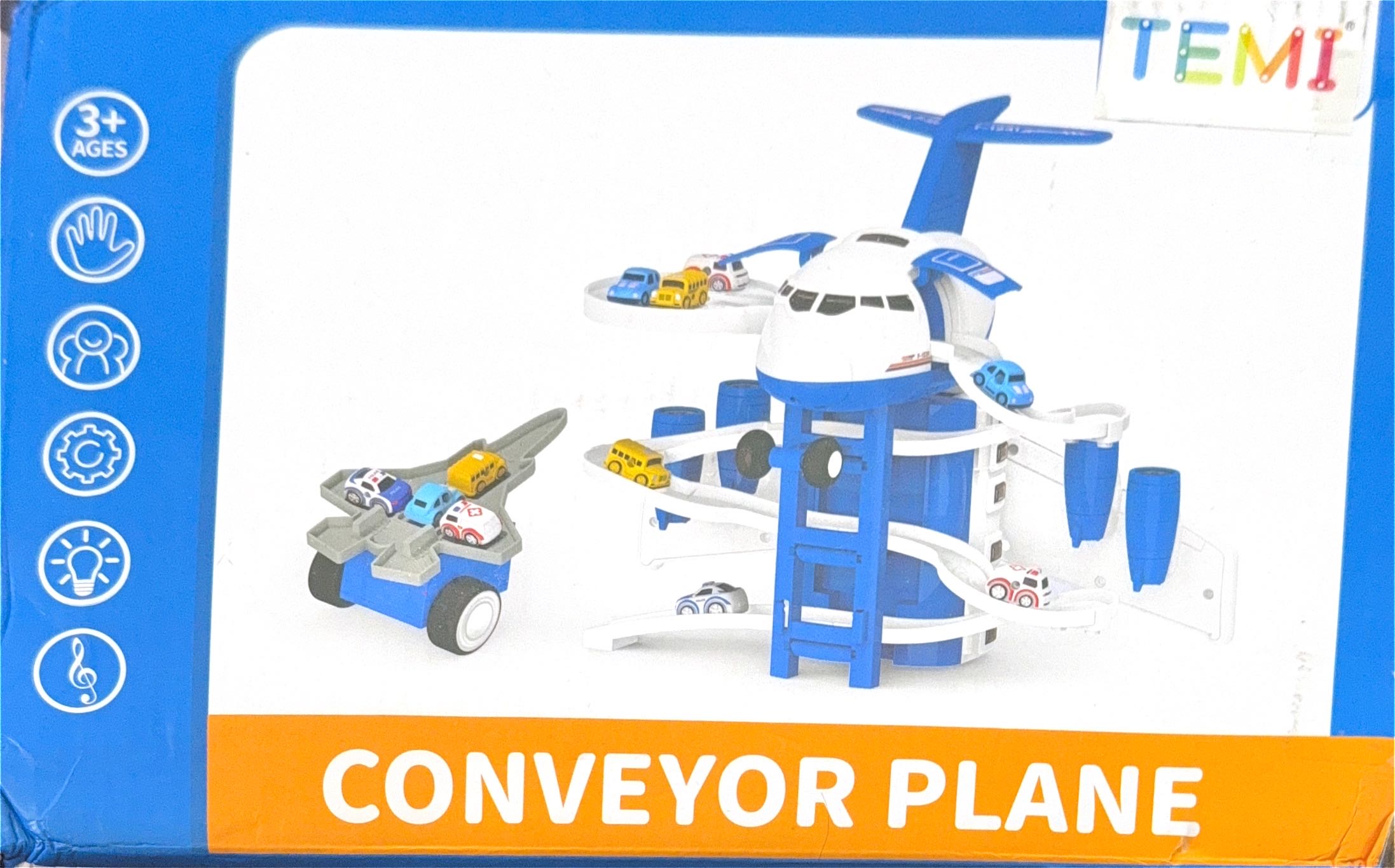 Conveyor Plane Toy Playset for Kids - Airport Cargo Airplane with Car Launcher & Mini Vehicles | Educational STEM Toy for Ages 3+