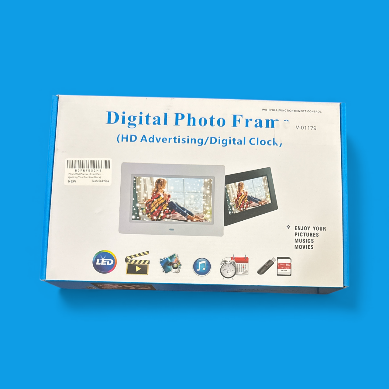 Digital Photo Frame with Remote Control - HD Display for Photos, Music & Video