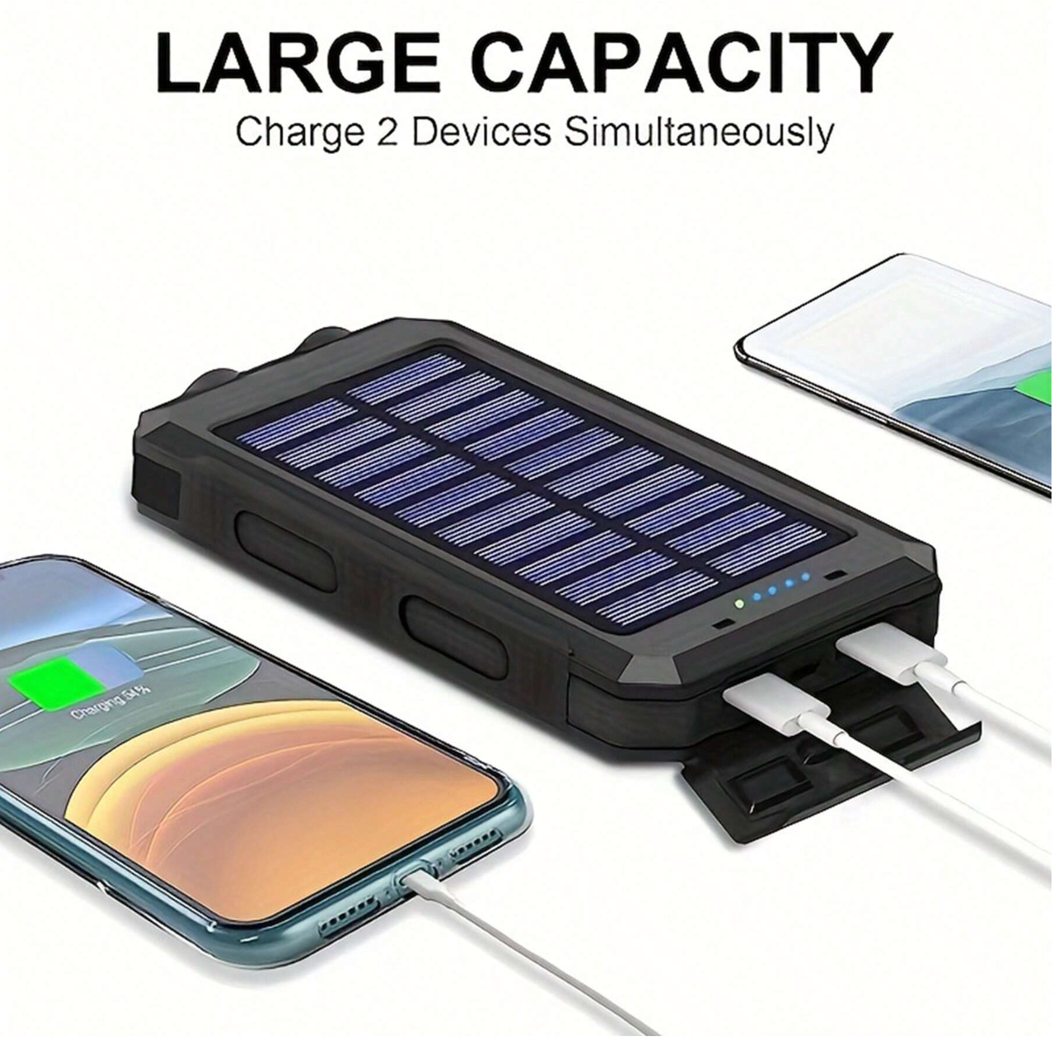 DXX 10000mAh Solar Power Bank - Waterproof Portable Charger with Qi Wireless & LED