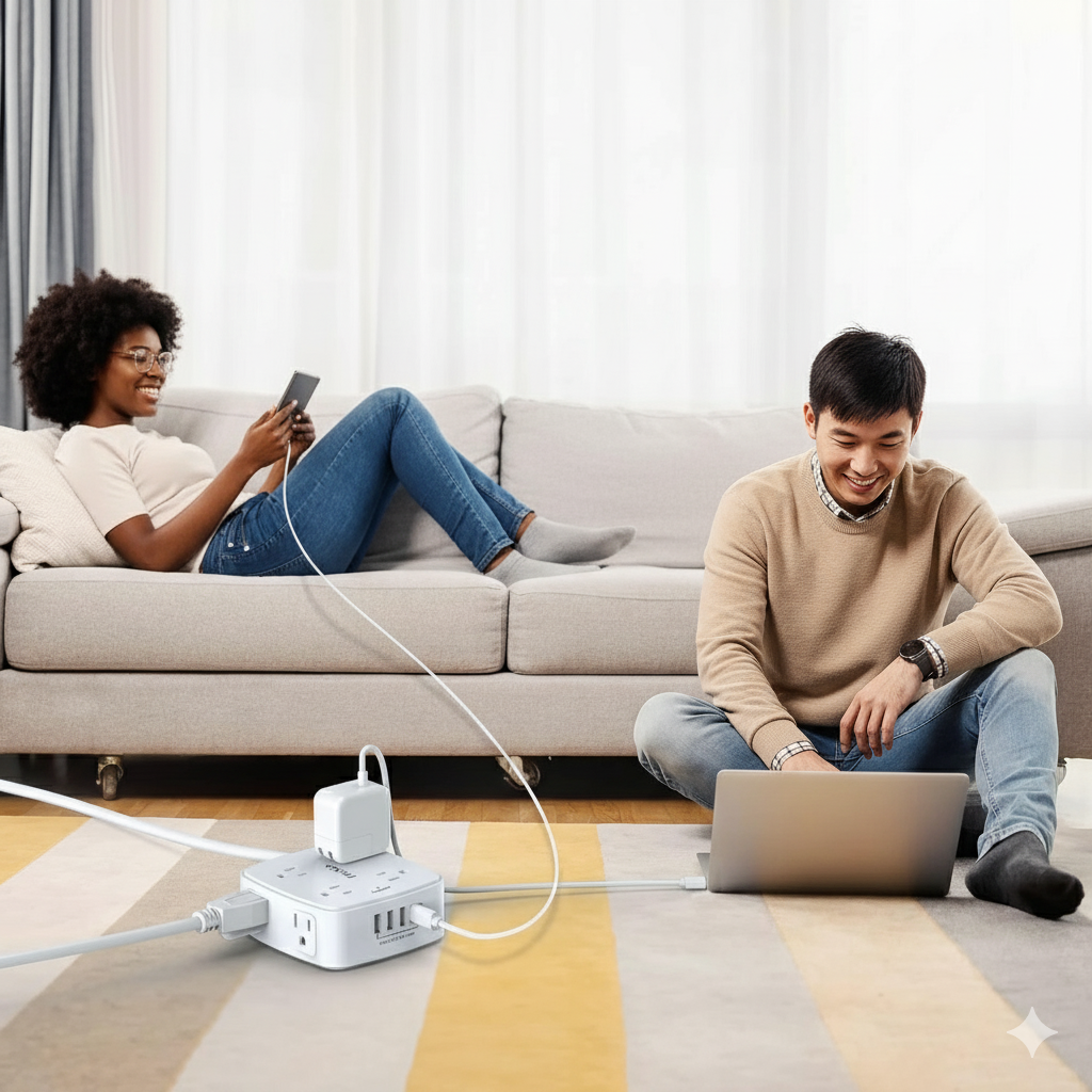 YISHU 6 Ft Surge Protector Power Strip – 3-Sided Outlet Extender with USB Charging