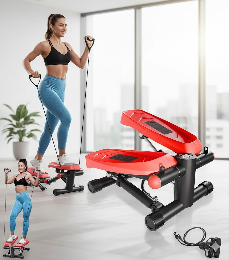 Stepper for Exercise at Home - Air-Powered Resistance with Bands & Digital Monitor
