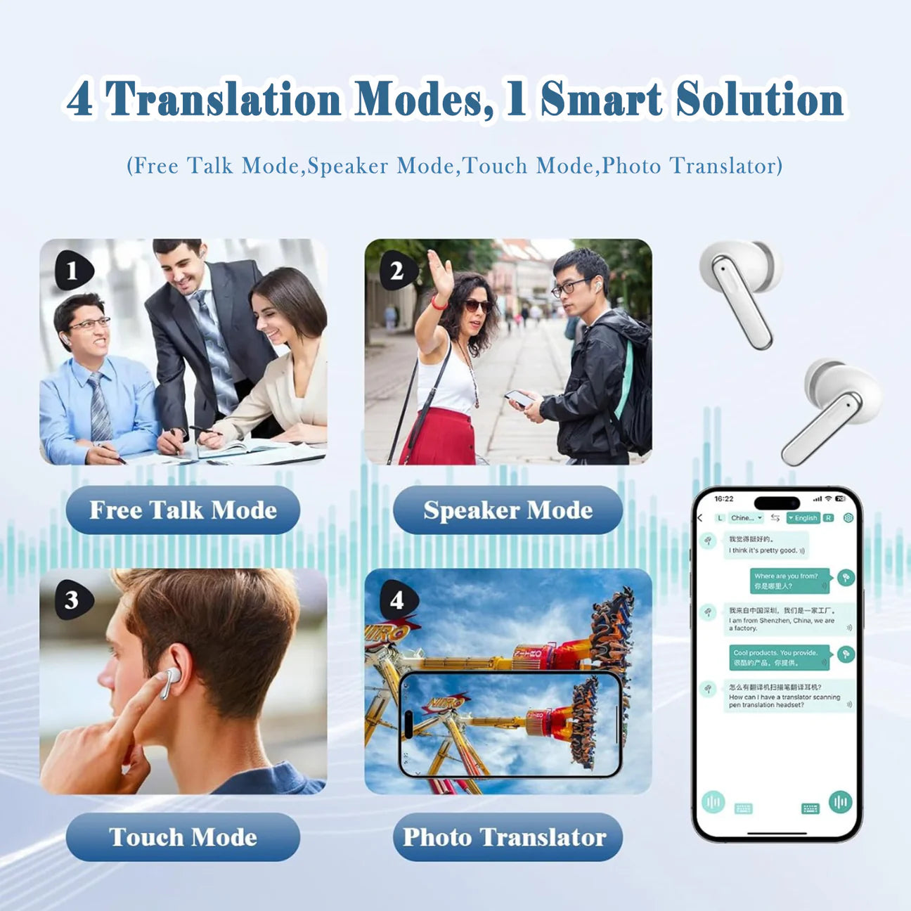V19 Global Pro AI translating earbuds two-way real-time