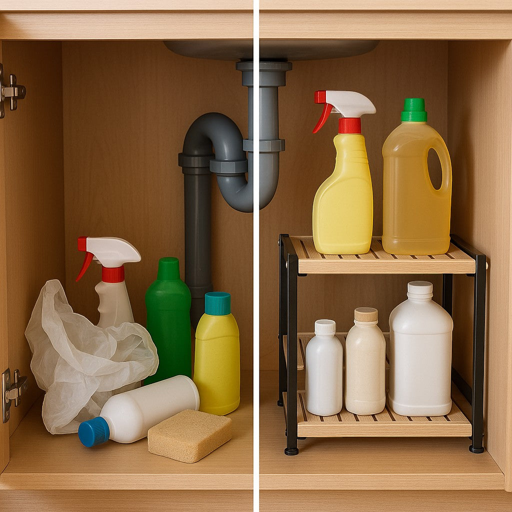 Under Sink Organizer 2-Tier Laundry & Pantry Shelf White - lifestyle 6