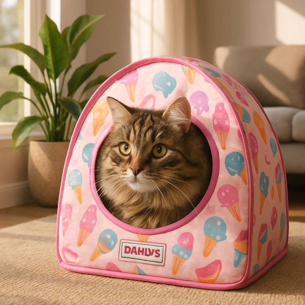 Dahlvs Cute Foldable Cat House Washable Pink 18in - lifestyle 1