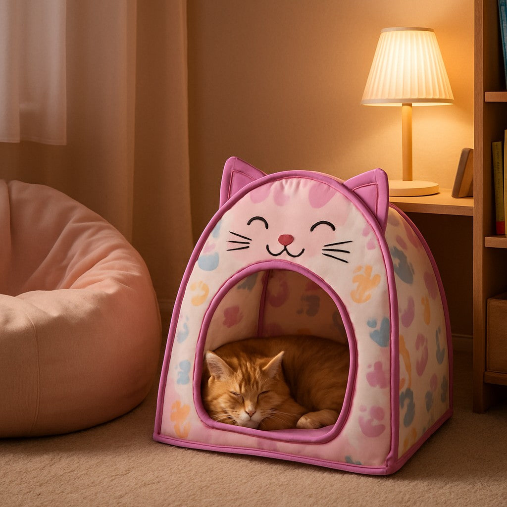 Dahlvs Cute Foldable Cat House Washable Pink 18in - lifestyle 5