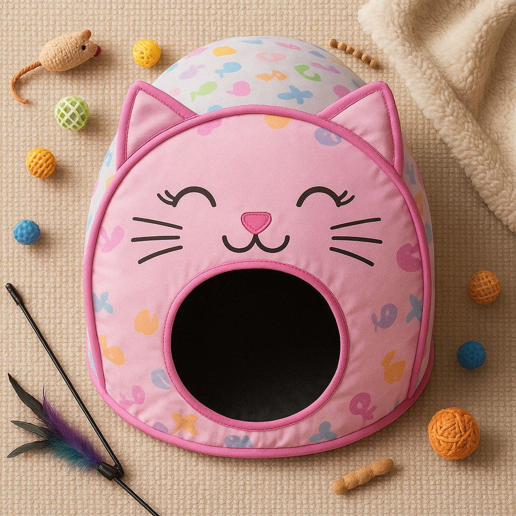 Dahlvs Cute Foldable Cat House Washable Pink 18in - lifestyle 6