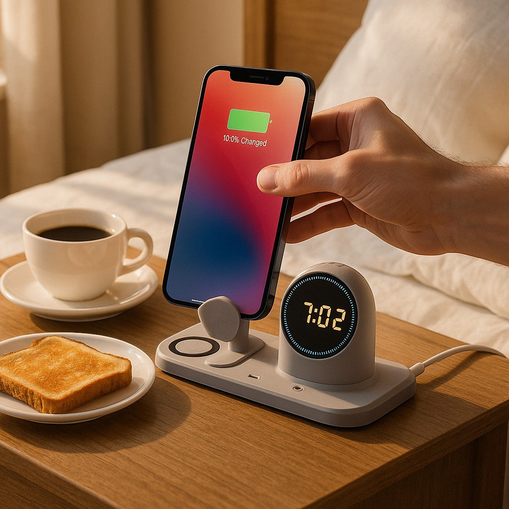 6-in-1 Multifunctional Wireless Charger 15W LED Clock - lifestyle 3