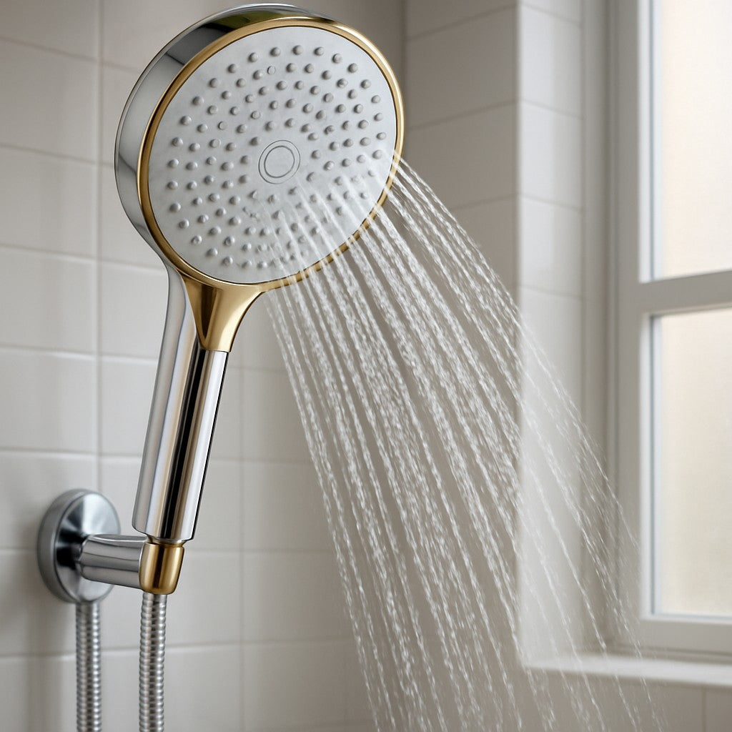 Gold & White Round High-Pressure Handheld Shower Head - lifestyle 1