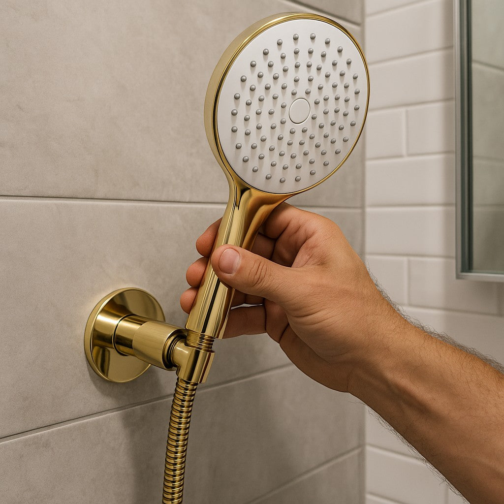 Gold & White Round High-Pressure Handheld Shower Head - lifestyle 4