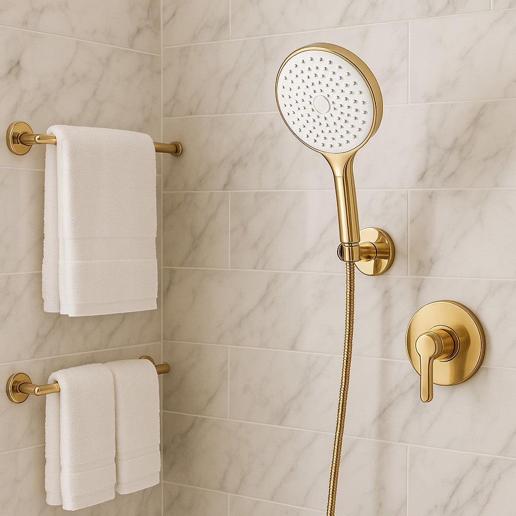 Gold & White Round High-Pressure Handheld Shower Head - lifestyle 5