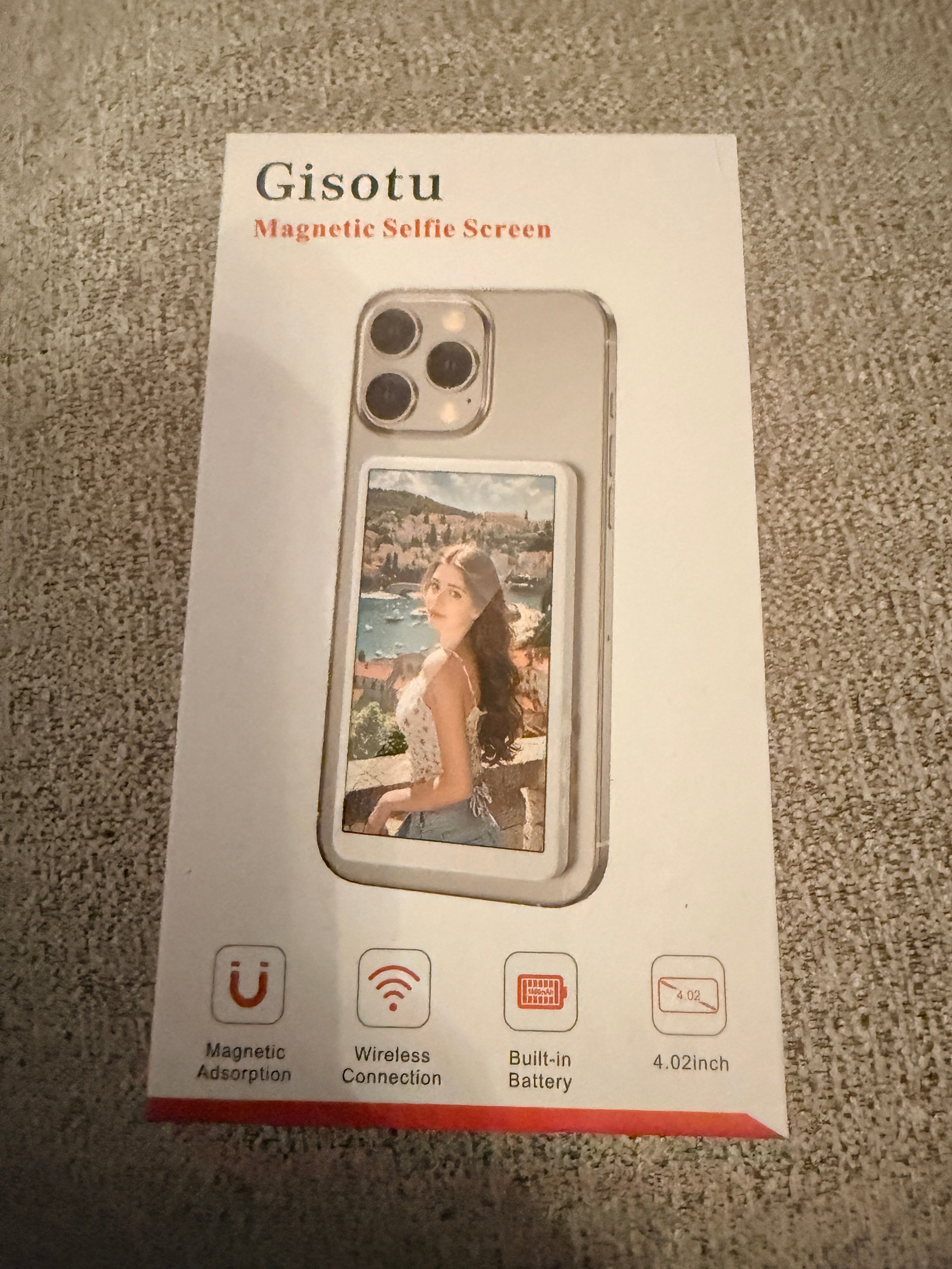 Gisotu T1 Magnetic Selfie Screen Monitor 4" 1800mAh - package front (truth)