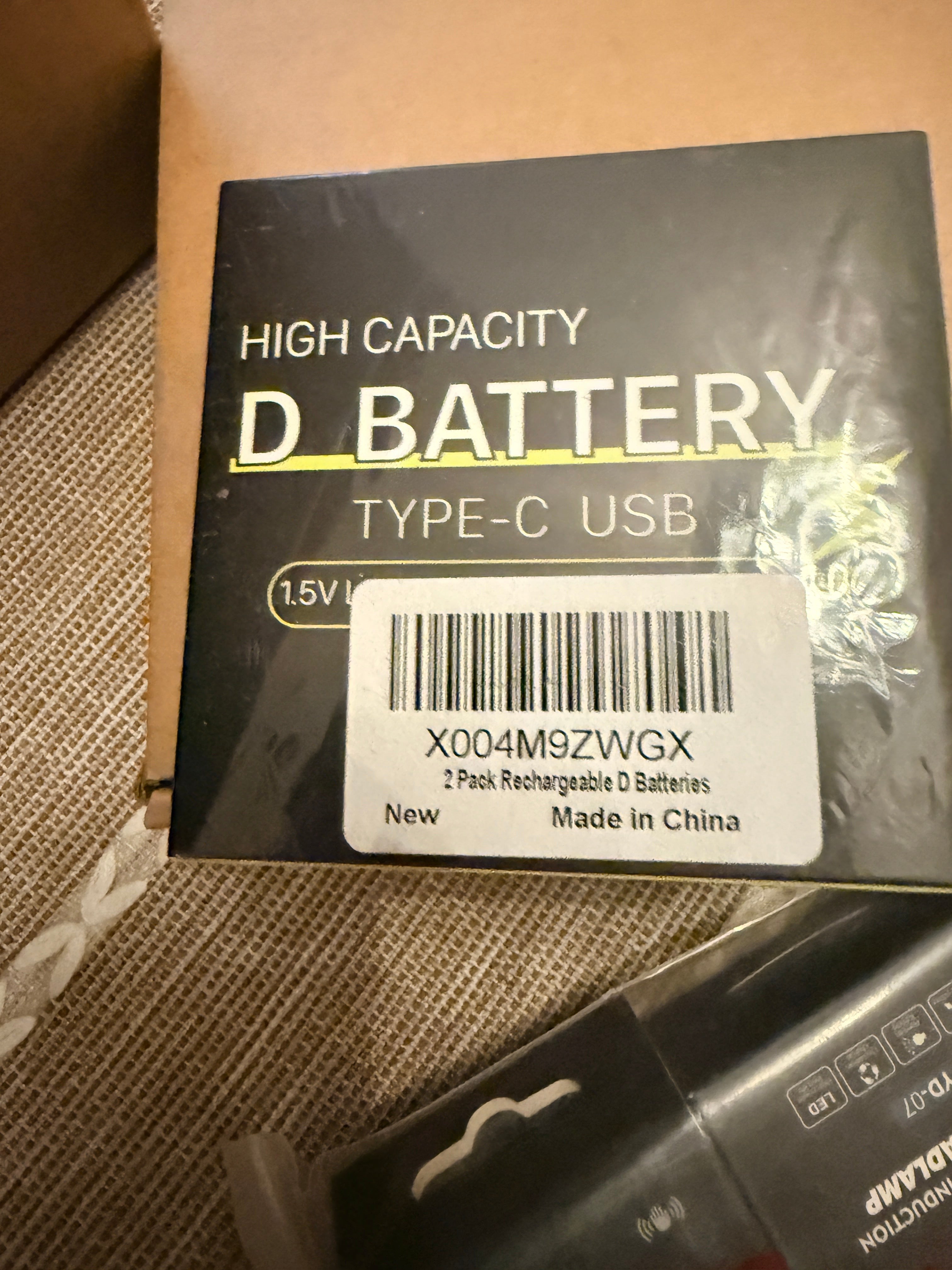 USB-C Rechargeable D Batteries 1.5V 2-Pack Type-C Charging