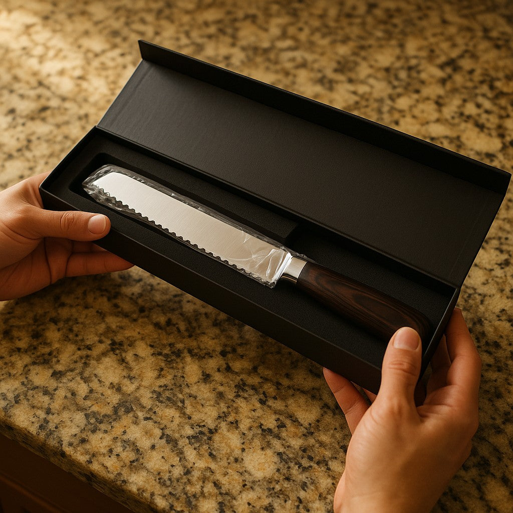 Serrated Bread Knife Stainless Steel Black Gift Box