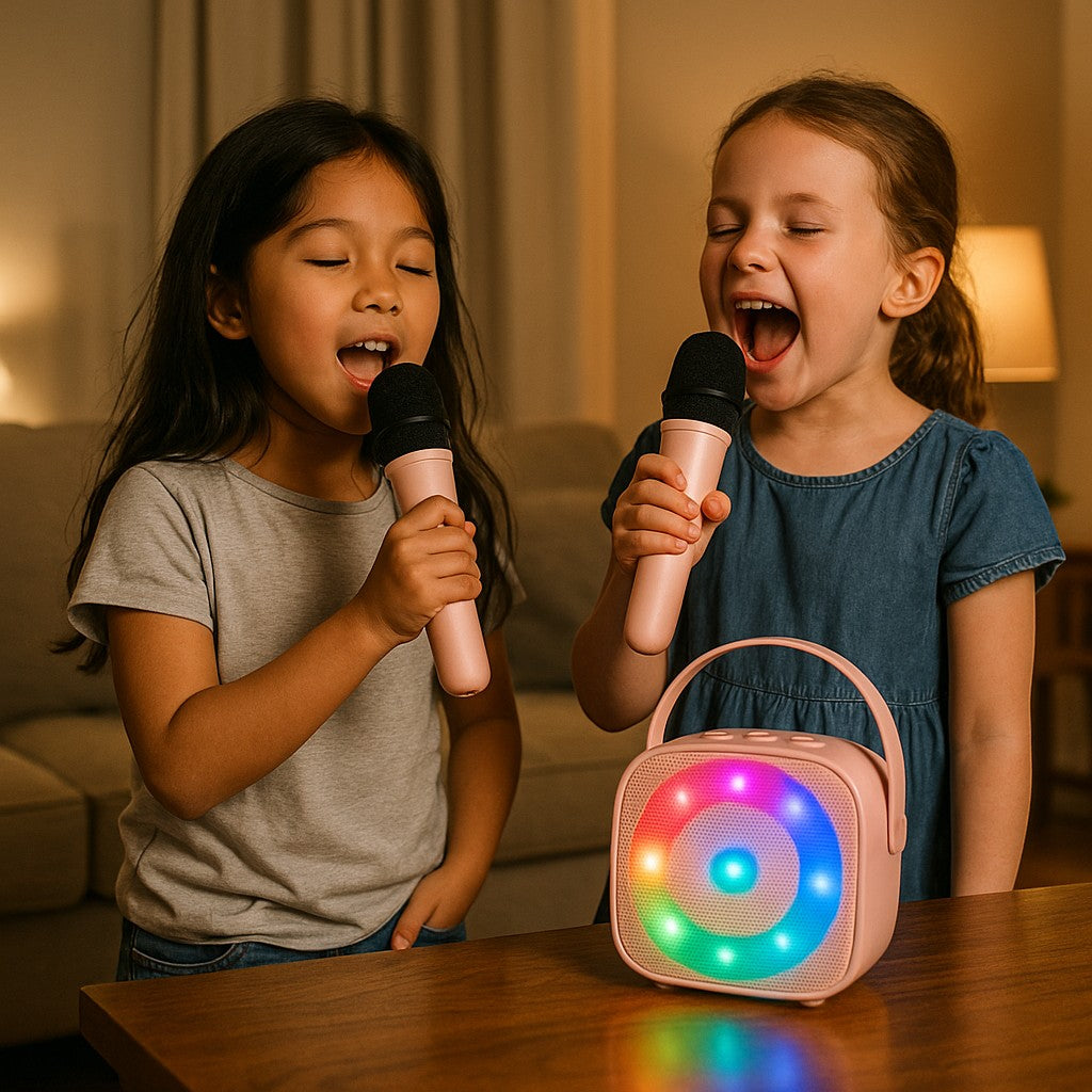 Mini Karaoke Machine Pink Bluetooth 2 Wireless Mics