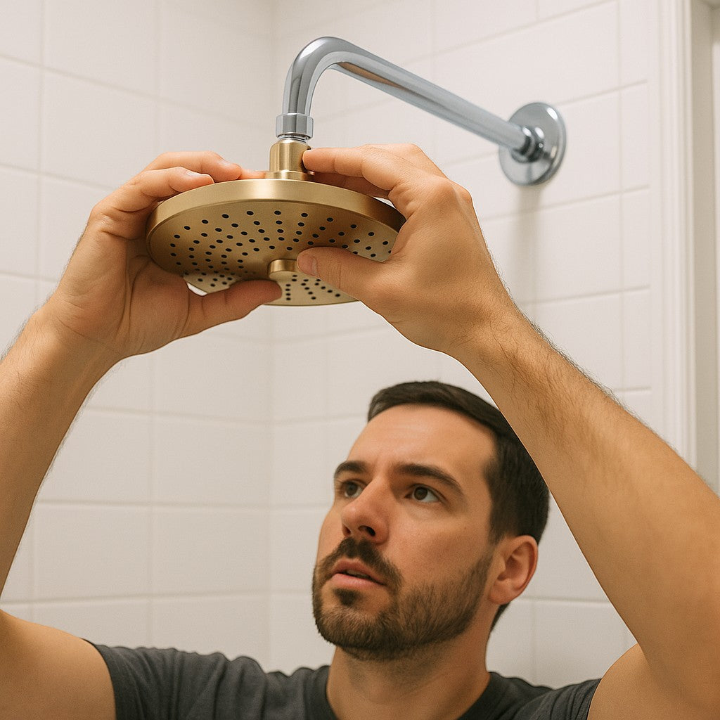 Brushed gold rainfall shower head lifestyle 5