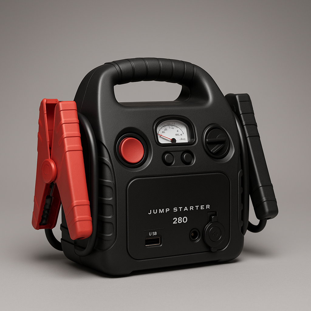 4-in-1 portable jump starter with clamps product shot