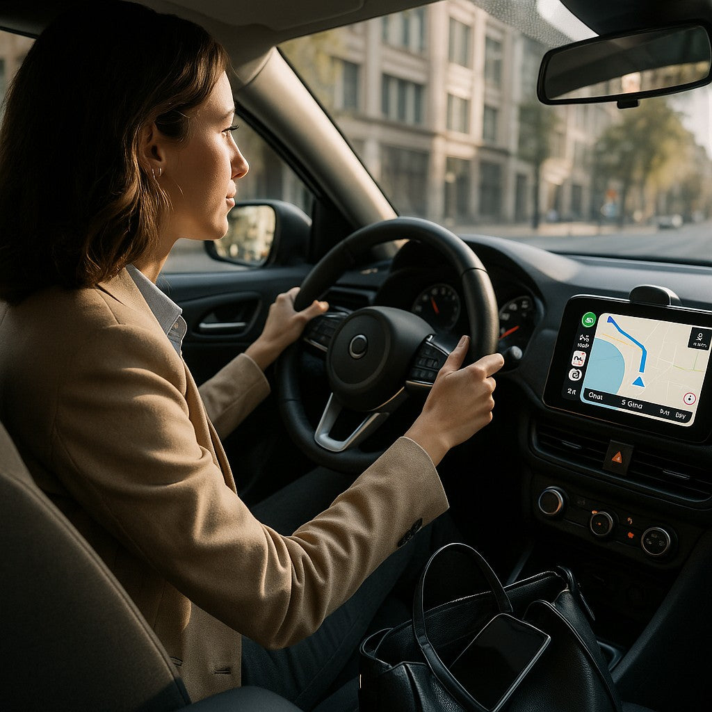 Young professional commute with CarPlay navigation