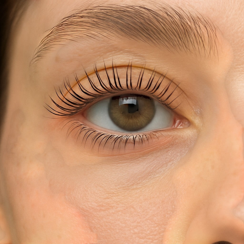 Close-up lifted curled lashes after lash lift treatment