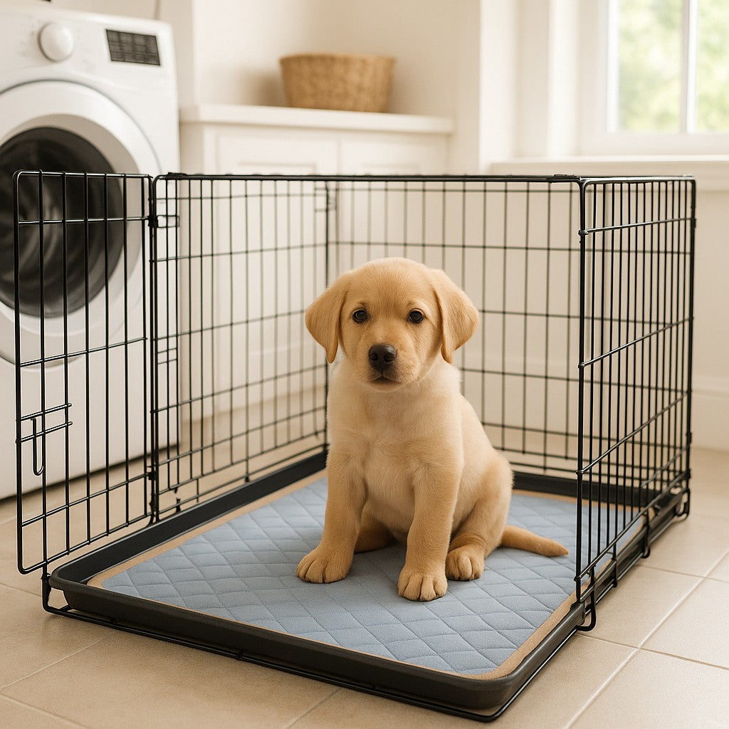Puppy on washable pet pad