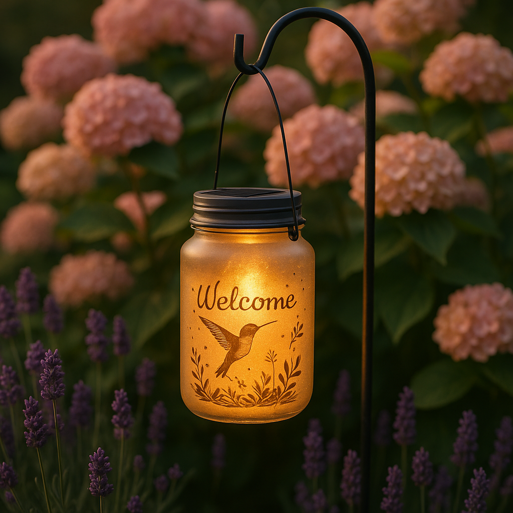 Hummingbird Solar Lantern Welcome Outdoor Hanging