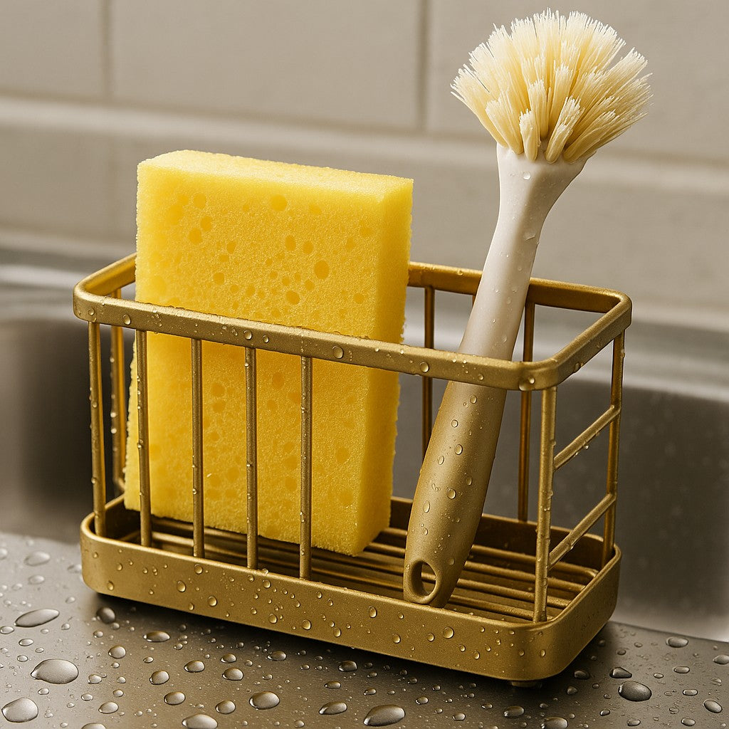 Kitchen Sink Sponge Holder Drain Rack Matte Gold