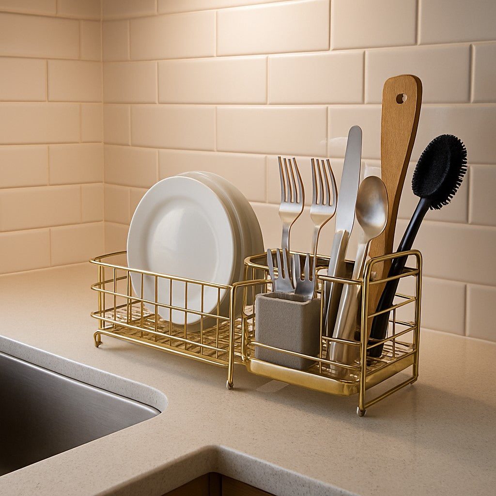 Kitchen Sink Sponge Holder Drain Rack Matte Gold