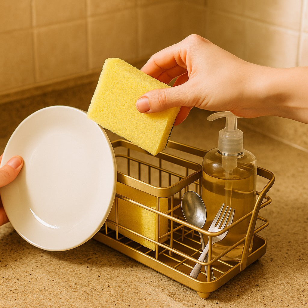 Kitchen Sink Sponge Holder Drain Rack Matte Gold