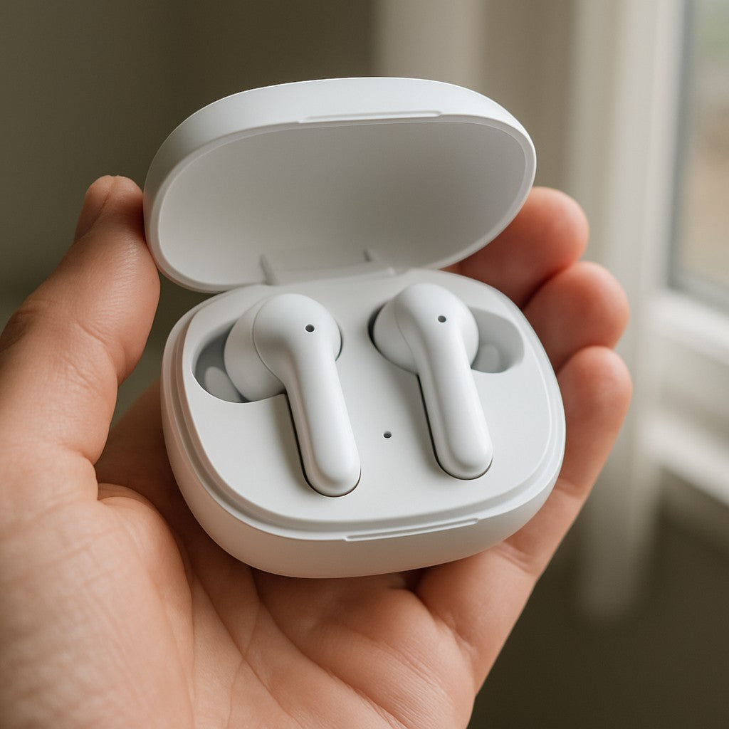 Close-up of Wooask earbud charging case open