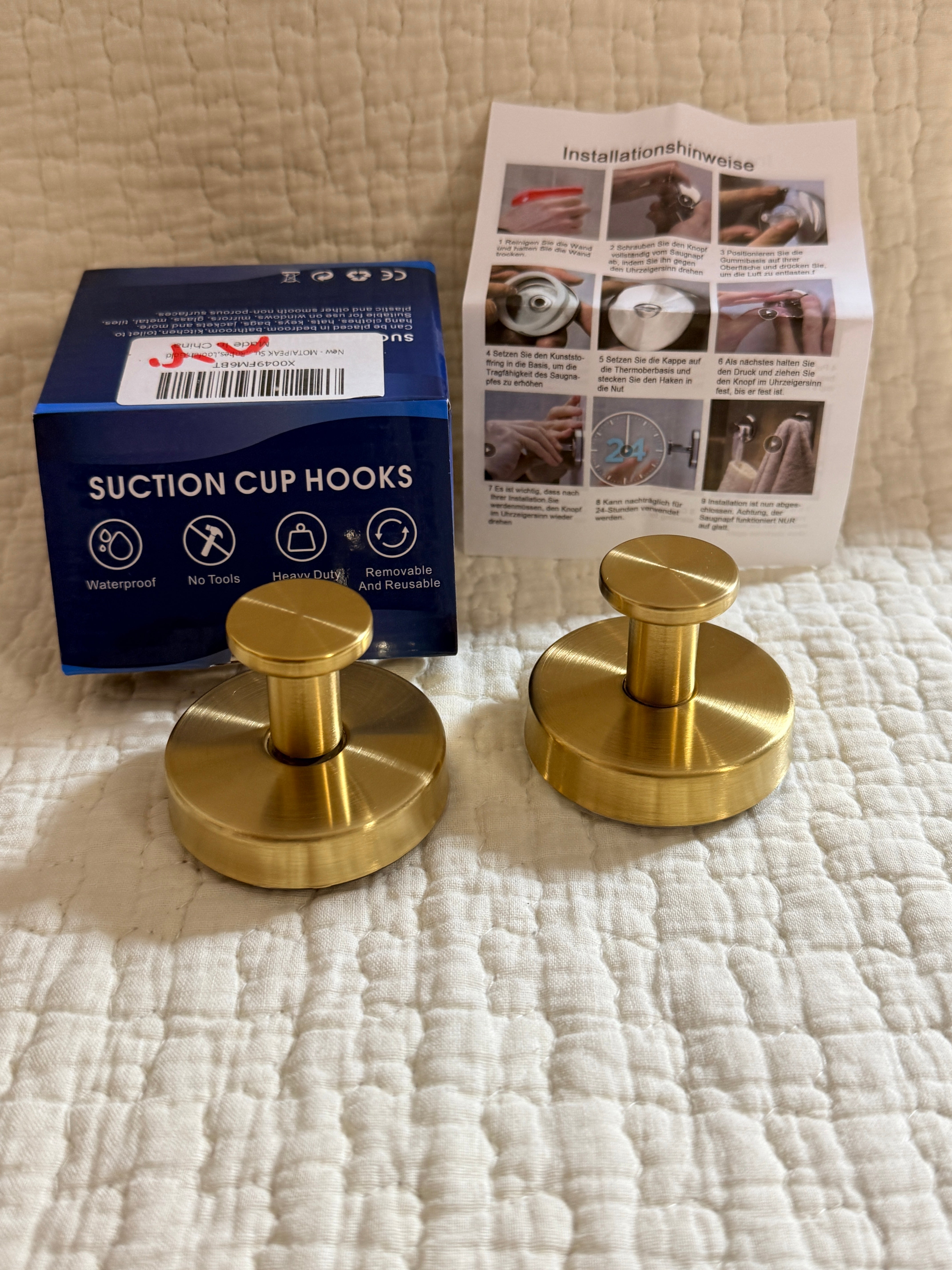 Brushed Gold Suction Cup Hooks 2-pack