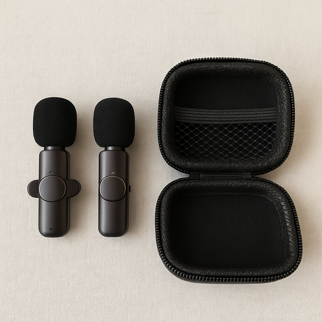 Wireless Lavalier Microphone 2-Pack Dual Clip-On Phone Vlog Rechargeable