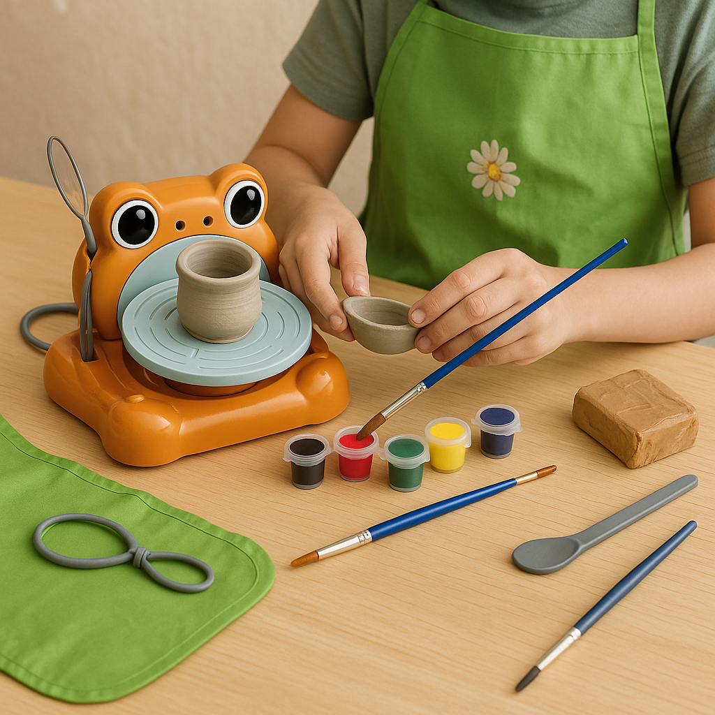 Detachable Pottery Wheel Kids Art Kit Frog Design Paint Clay Tools Age 6+