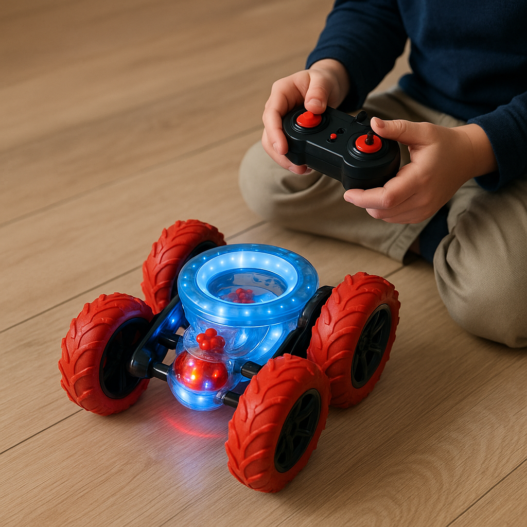BOTTLEBOOM 360 RC Stunt Car Toddler Red Rumble Tires Lights Music Age 3+