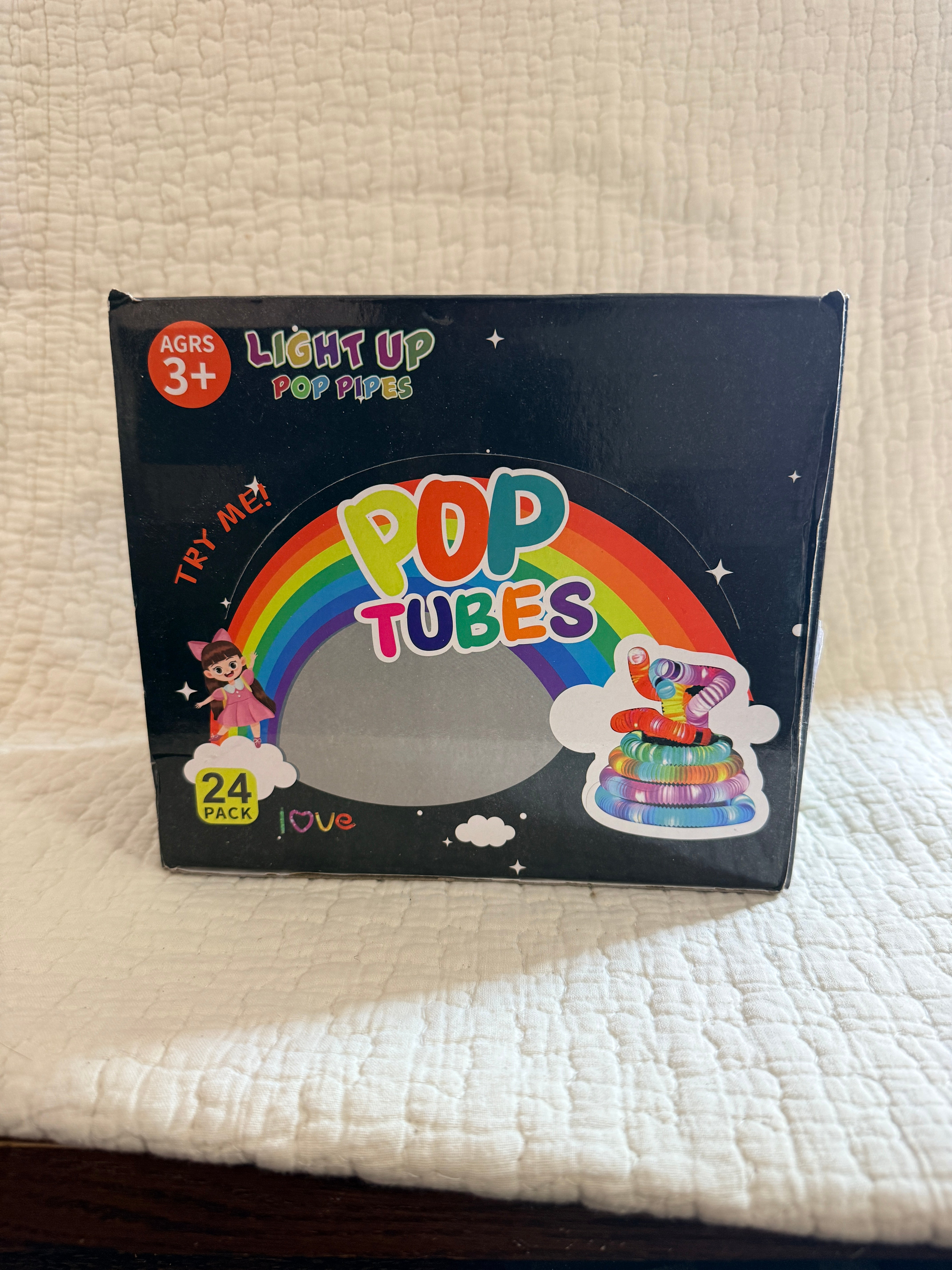 Light Up Pop Tubes 24-Pack LED Sensory Fidget Toy Rainbow Colors Kids Age 3+