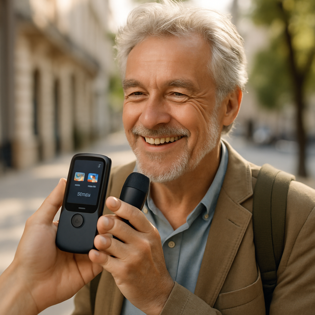 Vasco Translator M4 used on a city sidewalk