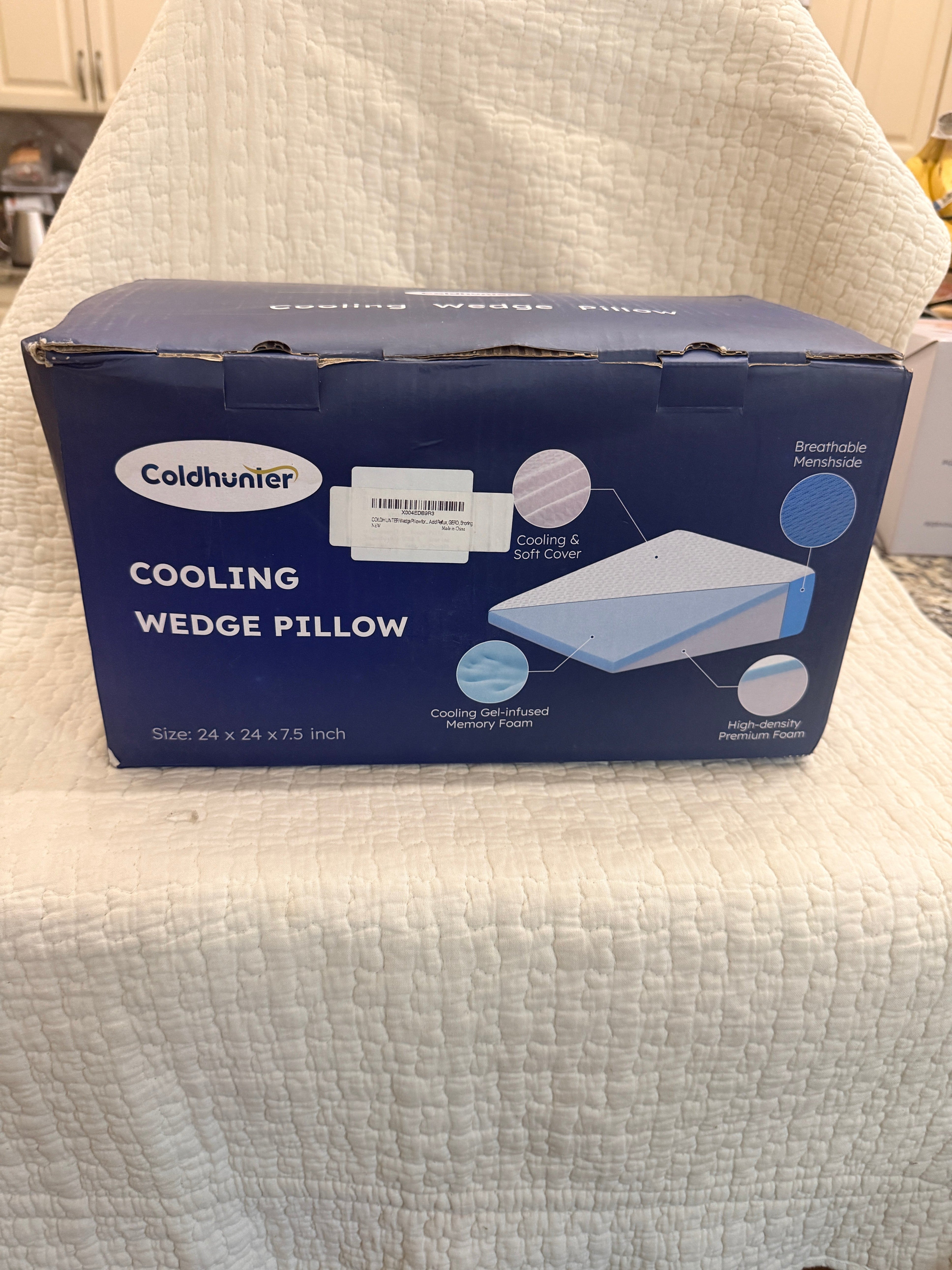Coldhunter Cooling Wedge Pillow Gel Memory Foam 24x24x7.5