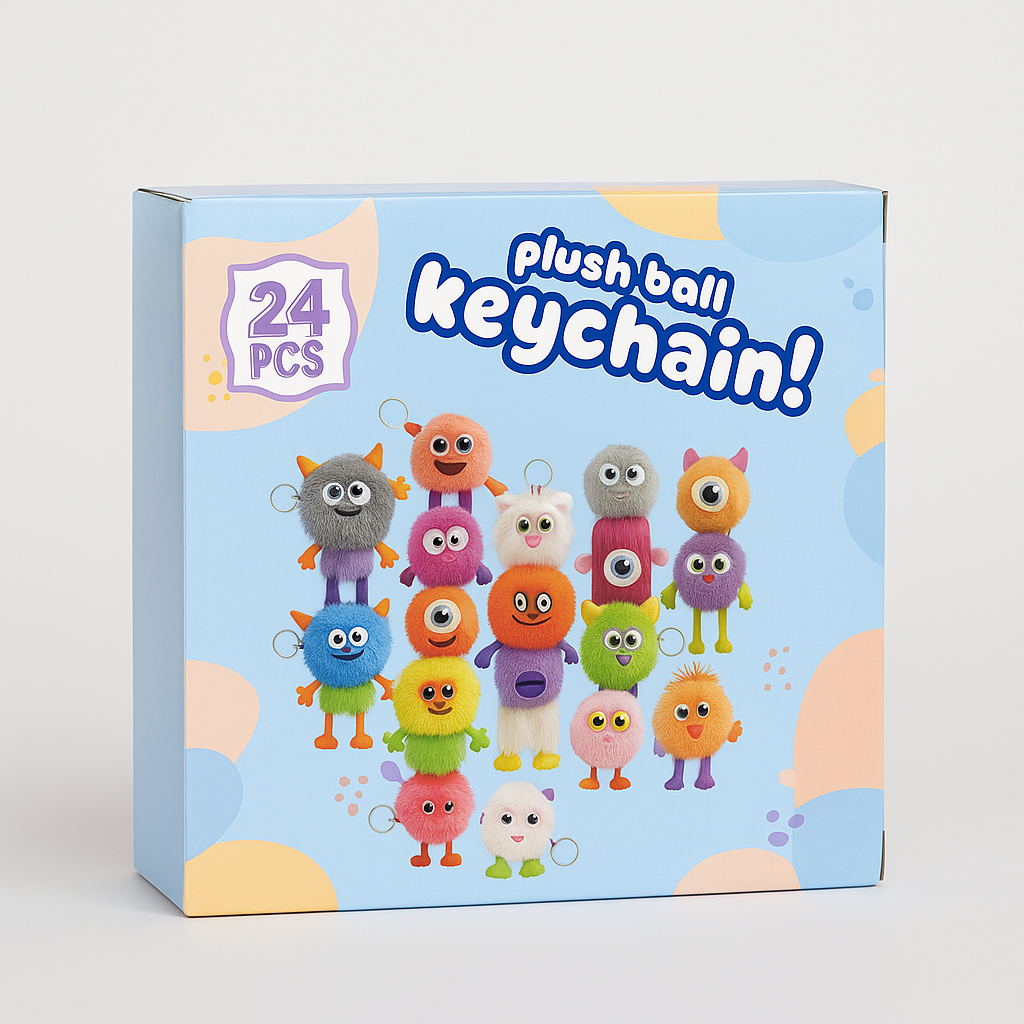 Plush Ball Keychain 24-Piece Set, Fuzzy Monster Keychains, Graduation Gifts
