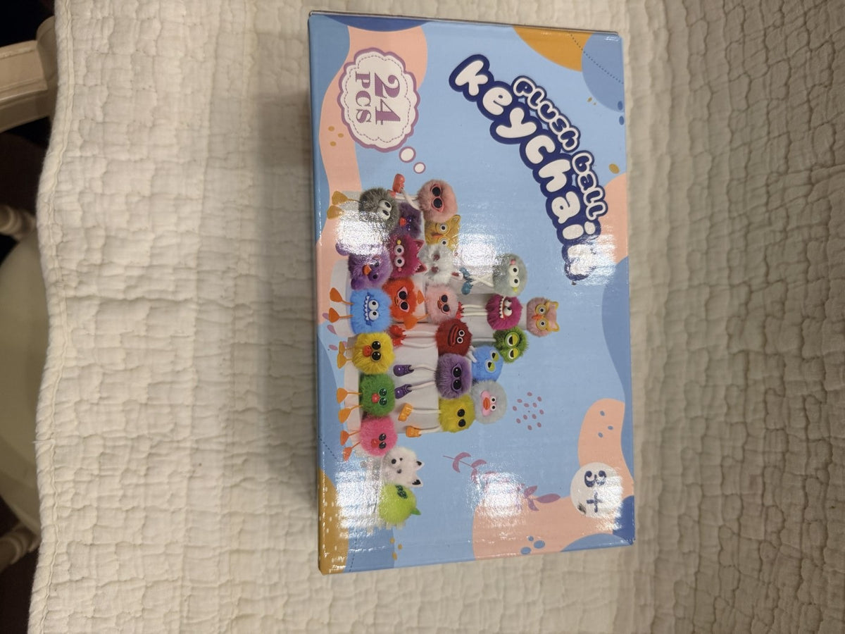 Plush Ball Keychain 24-Piece Set, Fuzzy Monster Keychains, Graduation Gifts