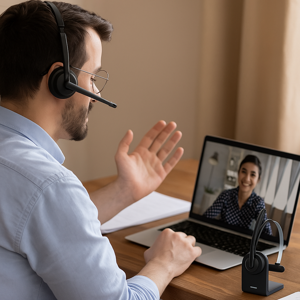 OTYHVV KH122M Wireless Mono Headset with Noise Cancelling Mic, Charging Base