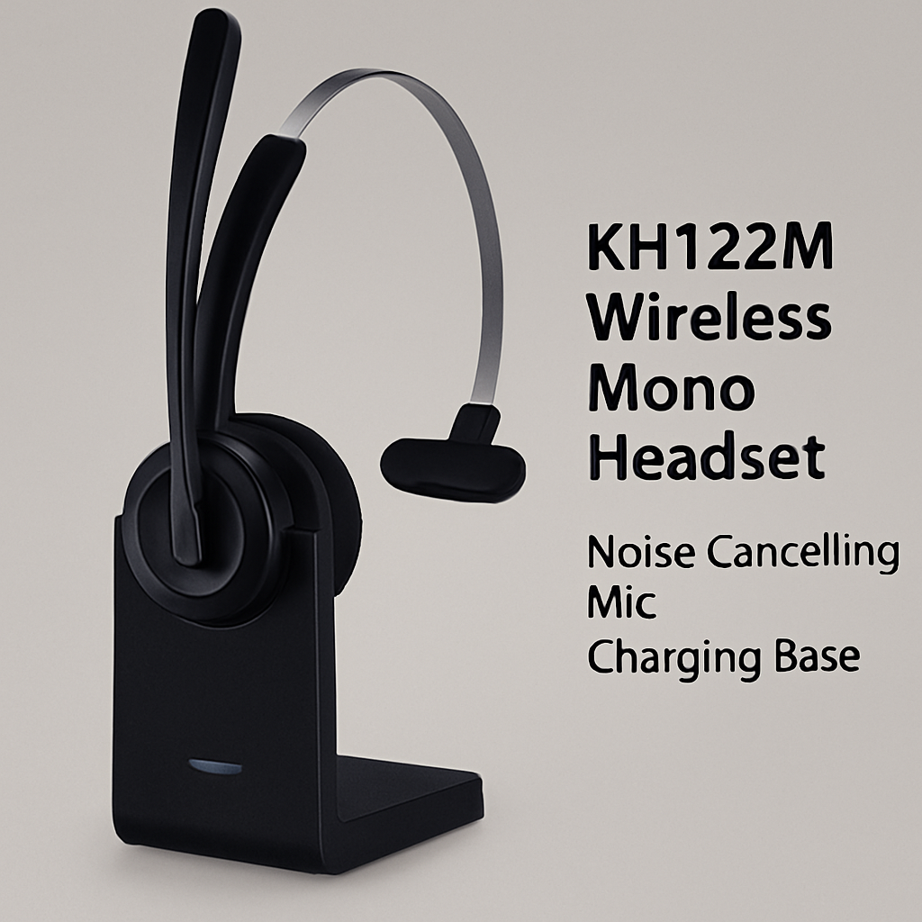 OTYHVV KH122M Wireless Mono Headset with Noise Cancelling Mic, Charging Base