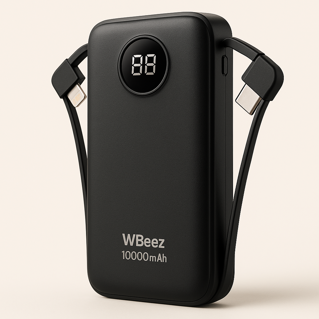 WBeez Power Bank 10000mAh, Model M4, Built-In Charging Cables