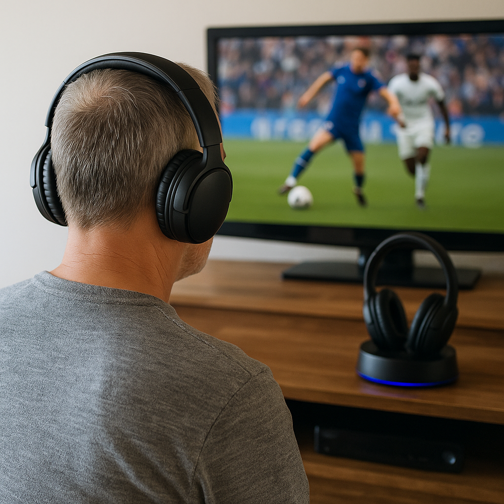 Swiitech TV Headphones Ensemble, Model CH-211, Wireless with Charging Dock