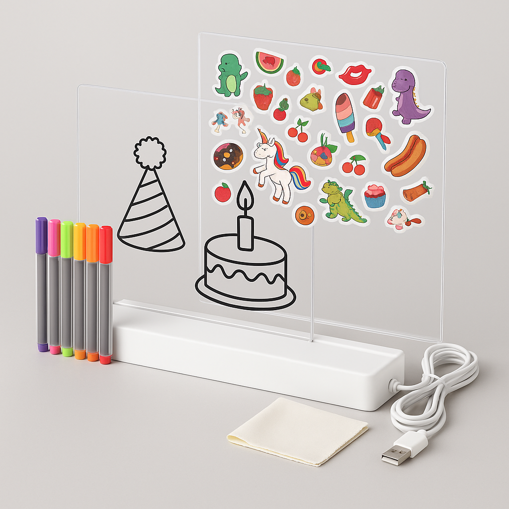 LED Drawing Board, 2 Detachable Transparent Light-Up Boards with Markers & Stickers