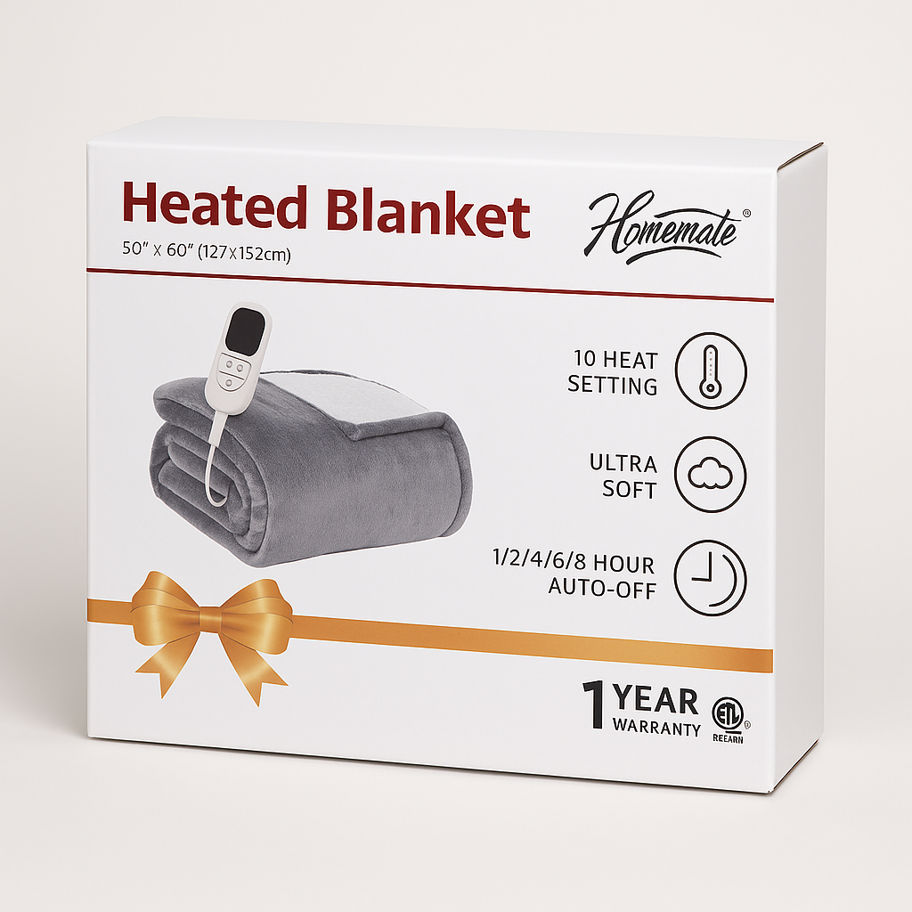 Homemate Heated Throw Blanket 50x60, 10 Heat Settings, Grey