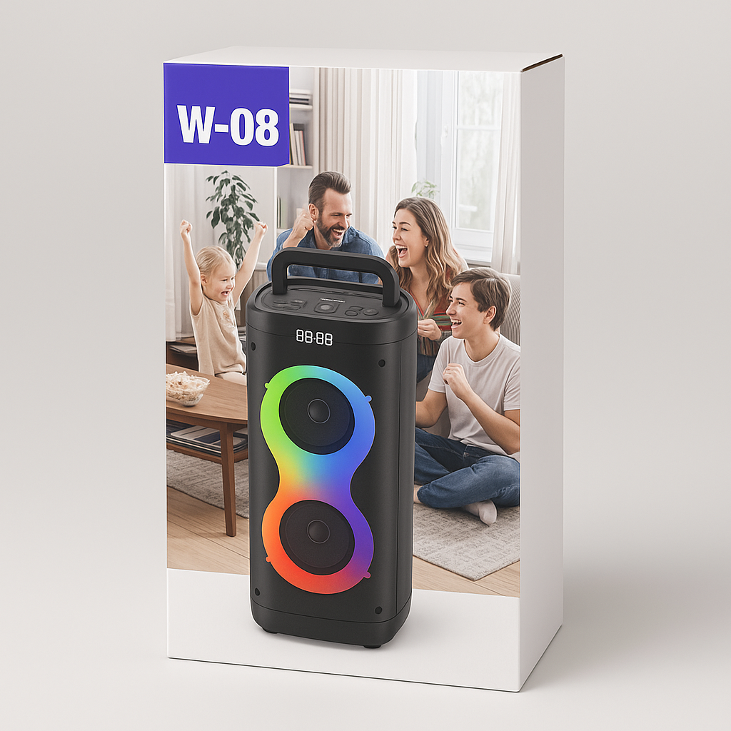 W-08 Portable Party Speaker with RGB Lights and Handle
