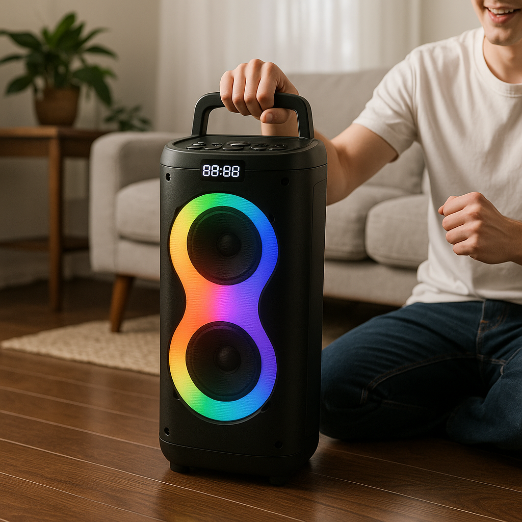 W-08 Portable Party Speaker with RGB Lights and Handle