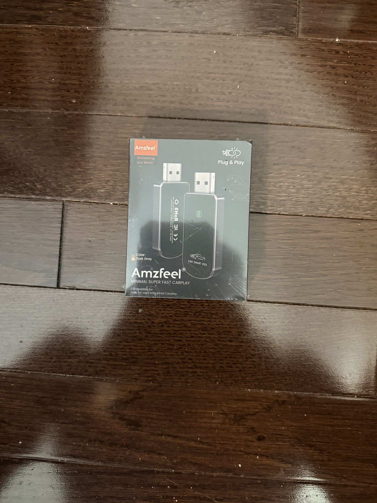Amzfeel Wireless CarPlay Adapter, Plug & Play, Dark Gray
