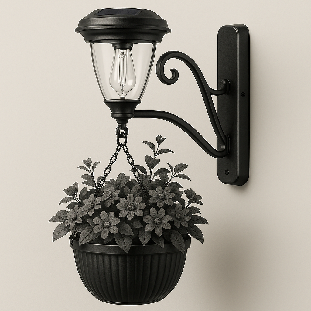 Outdoor Solar Wall Light with Hanging Planter
