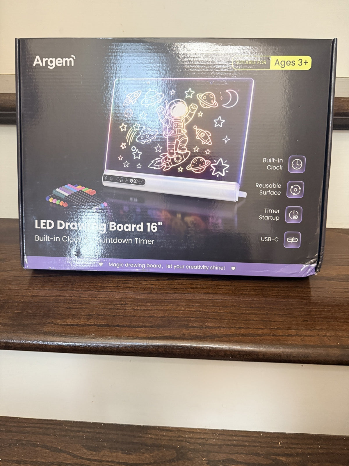 Argem LED Drawing Board 16 in, Built-In Clock & Timer, USB-C