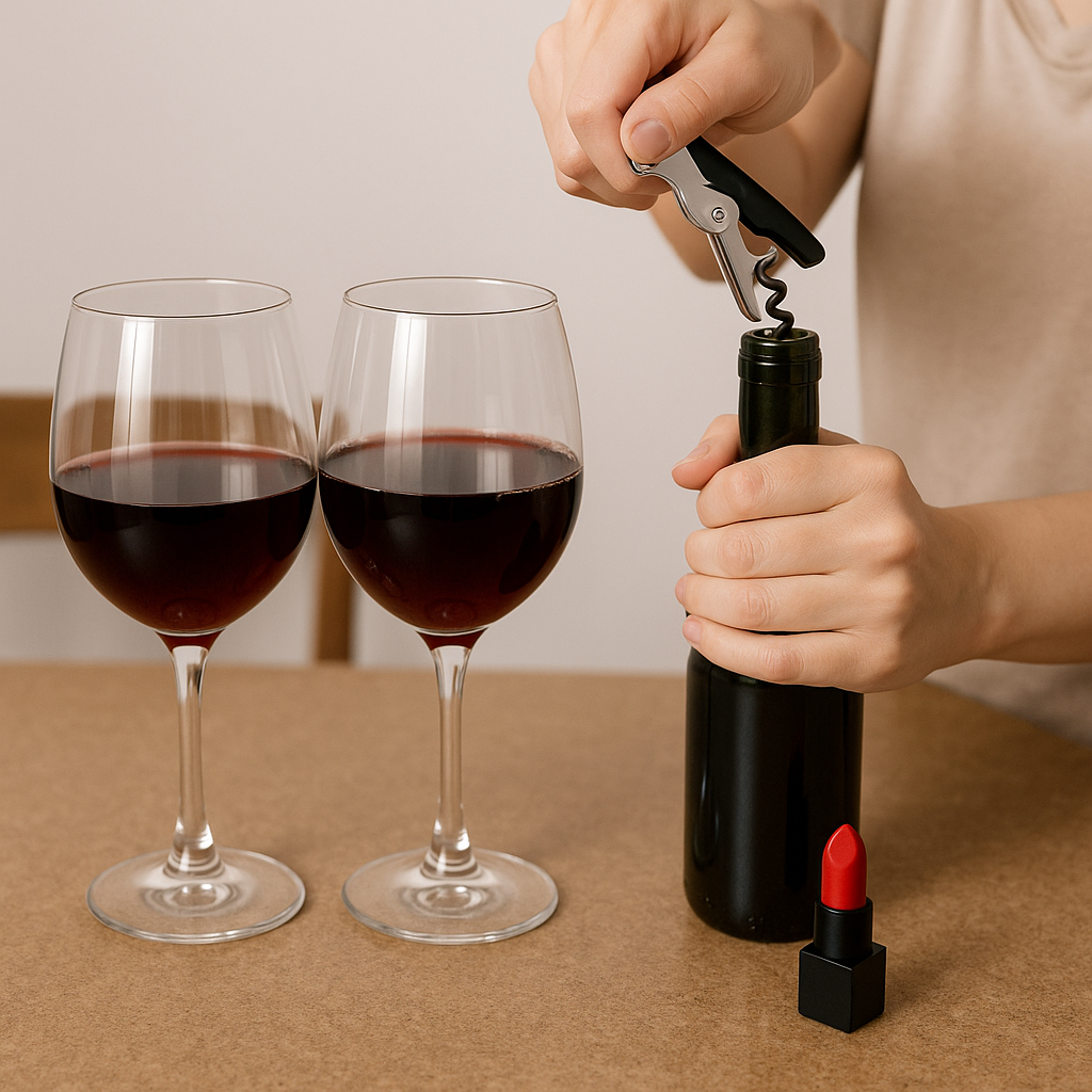 Aopigavi Wine Gift Set, 2 Wine Glasses, Opener & 2 Stoppers