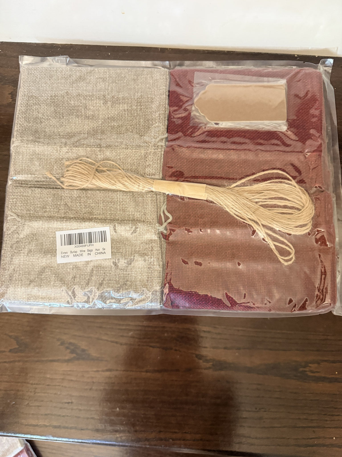 Burlap Wine Bottle Gift Bags with Drawstring Twine & Tags